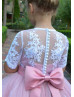 White Lace Mauve Tulle Trendy Flower Girl Dress